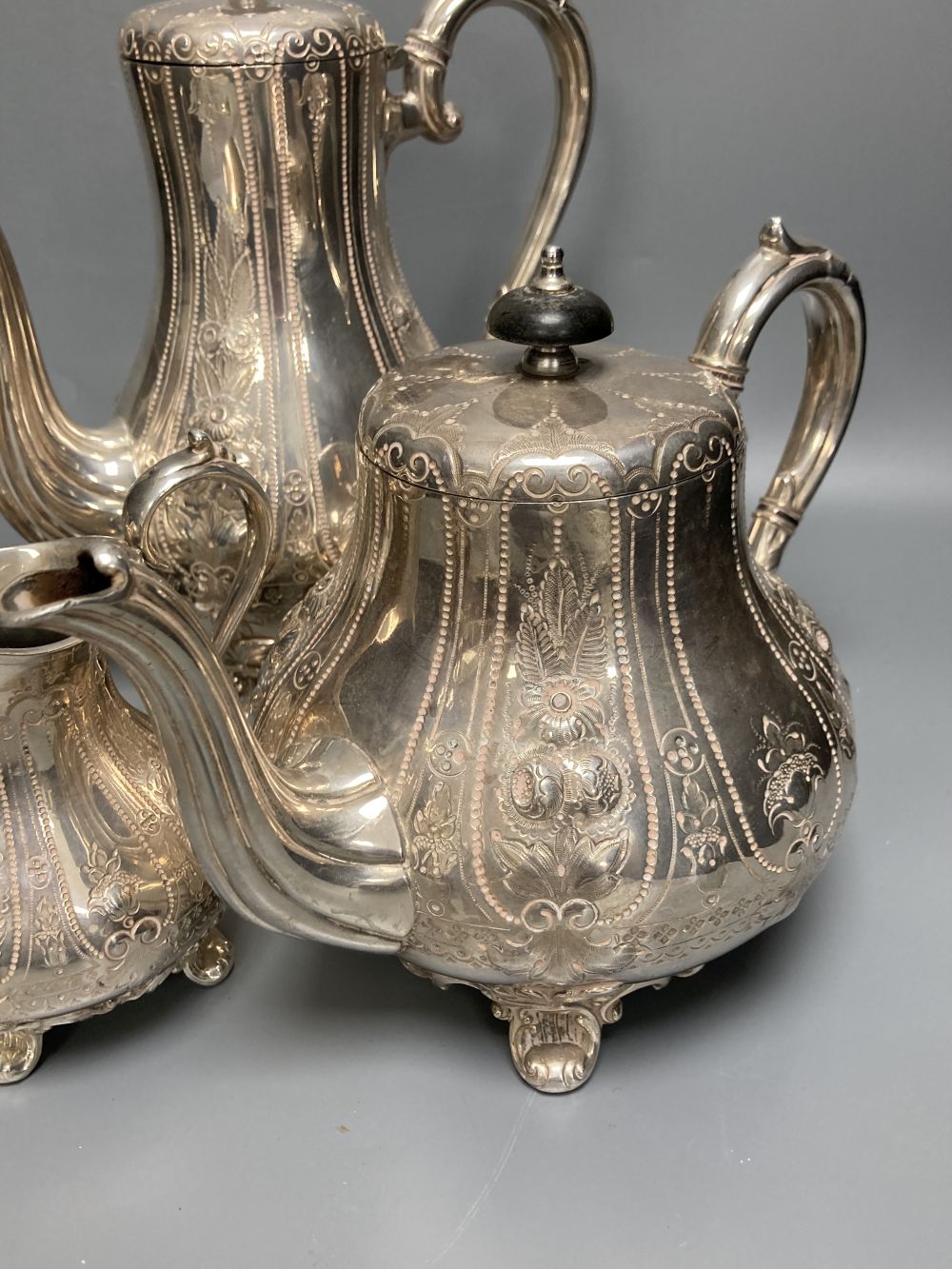 A four piece silver plated tea and coffee set, tallest 24cm